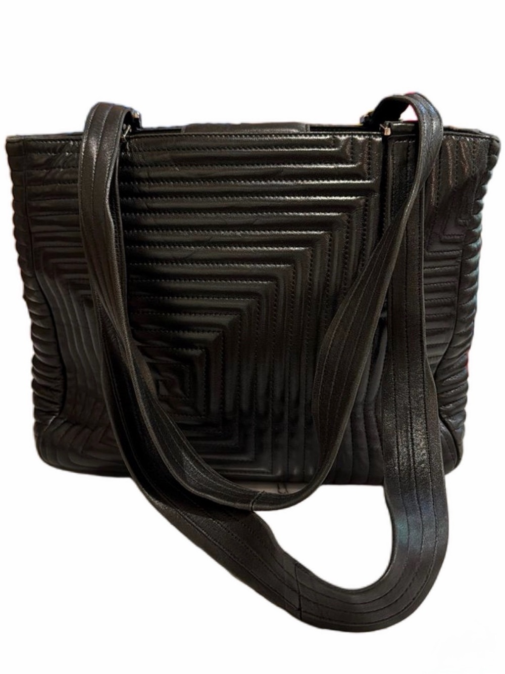 BALLY Black Soft Leather Quilted Shoulder Tote Bag
